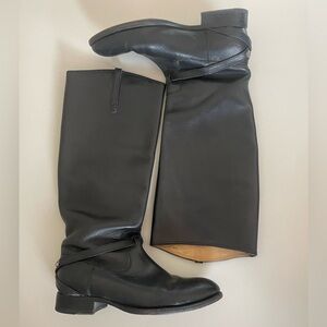 Frye Lindsay Riding Pull On Boots- Black Leather